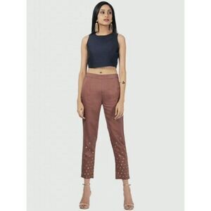 House of Indya Rust Straight-Leg Embroidered Pants w/ Gold Accents - Size XS